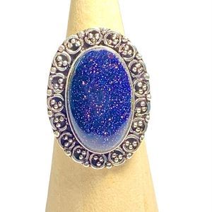 Natural Blue Sunstone in a Handcrafted 925 Stamped Ring (8.75)